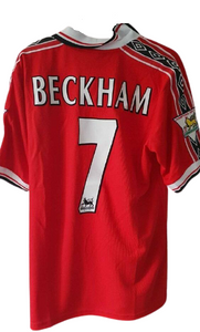 Score Draw Manchester United jersey 7 David Beckham 1998/99 Champions  League winners Sharp men's S/M/L/XL/XXL shirt buy & order cheap online shop  -  retro, vintage & old football shirts & jersey